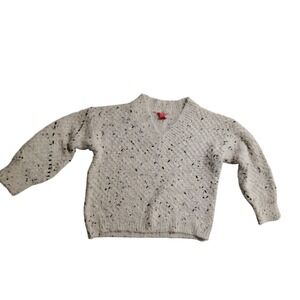 Chelsea & Violet Womens Medium Cream Fuzzy Eyelash Cropped V-Neck Sweater Gold